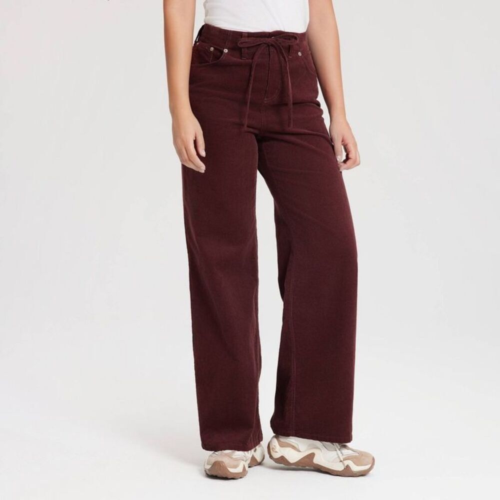 Women's Mid-Rise Straight Leg Corduroy Pull-On Pants - Wine Red XS